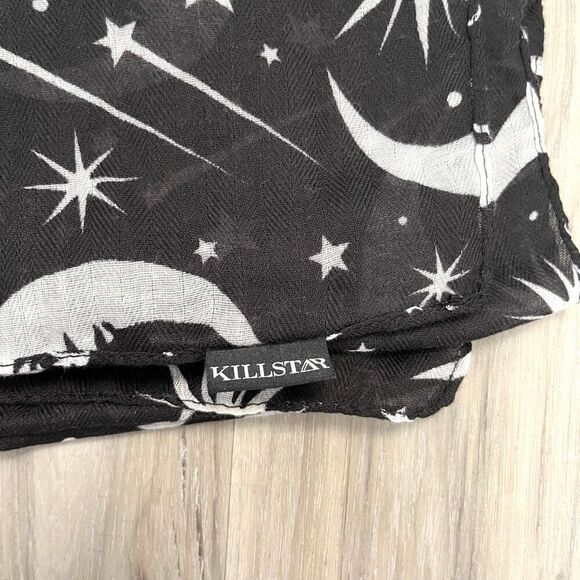 KillStar Scarf Women’s OS Black and White Celestial Moon Print Lightweight - Picture 2 of 4